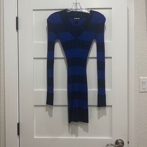 Planet Gold Long Sleeve Ribbed Stripe Dress - Blue & Black